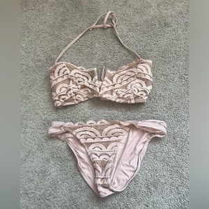 PQ swim tan/pink top and bottom. Worn once. Excellent condition.
